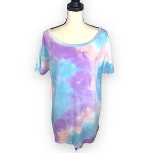Blue and Purple Tie Dye Oversized Scoop Neck Short Sleeve T Shirt size Medium